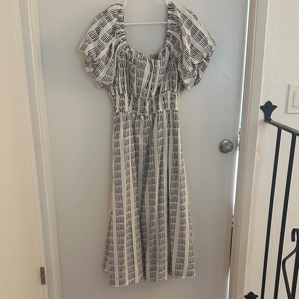 Anthropologie Black and White Patterned Midi Dress